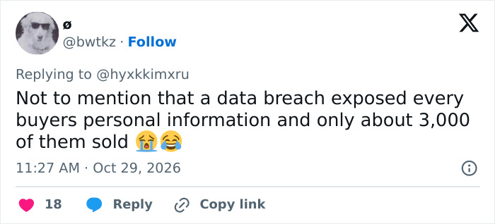 A post on X by user bwtkz discussing a data breach related to Trump Mobile's $499 phone.