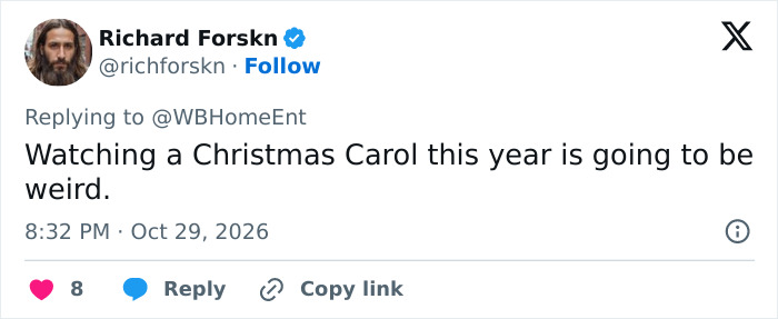 A tweet about watching A Christmas Carol following the emotional tribute to Patrick Stewart. A tweet about watching A Christmas Carol following the emotional tribute to Patrick Stewart.