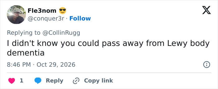 A social media user asking about passing away from Lewy body dementia. A social media user asking about passing away from Lewy body dementia.