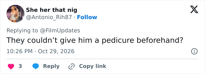 Tweet asking about pedicure grooming habits regarding a star's Sexiest Man Alive photoshoot.