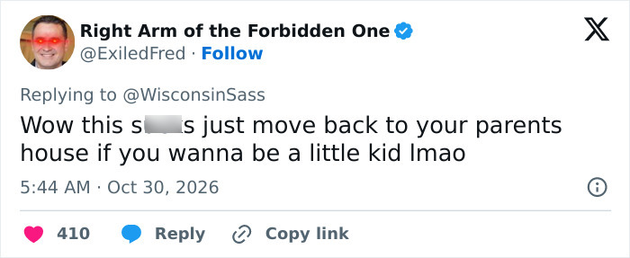 Social media comment telling someone to move back to your parents' house Social media comment telling someone to move back to your parents' house