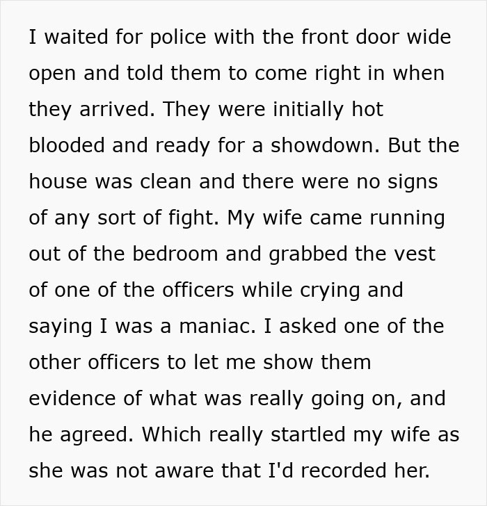 Text describing the moment police arrived during a marriage-ending scandal involving a secret affair. Text describing the moment police arrived during a marriage-ending scandal involving a secret affair.
