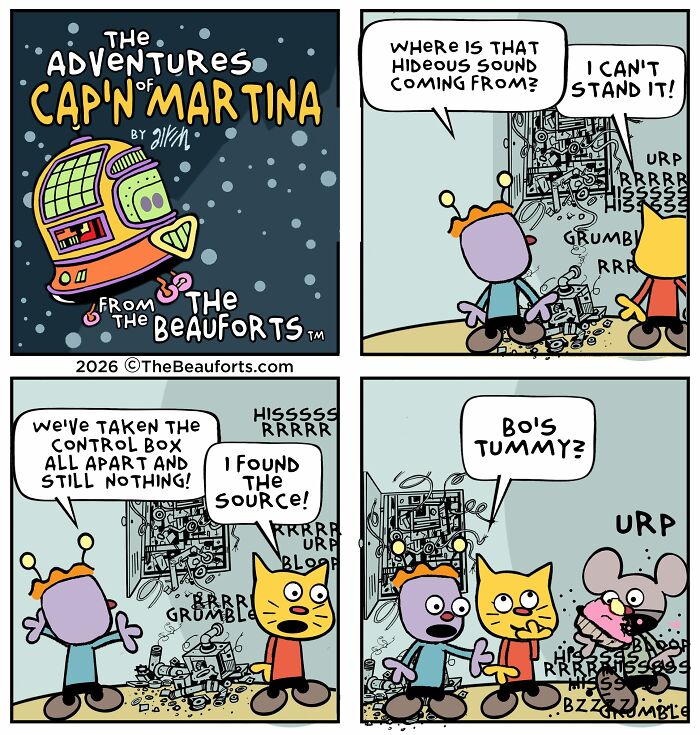 Funny space comics about characters investigating a strange grumbling noise inside the ship. Funny space comics about characters investigating a strange grumbling noise inside the ship.