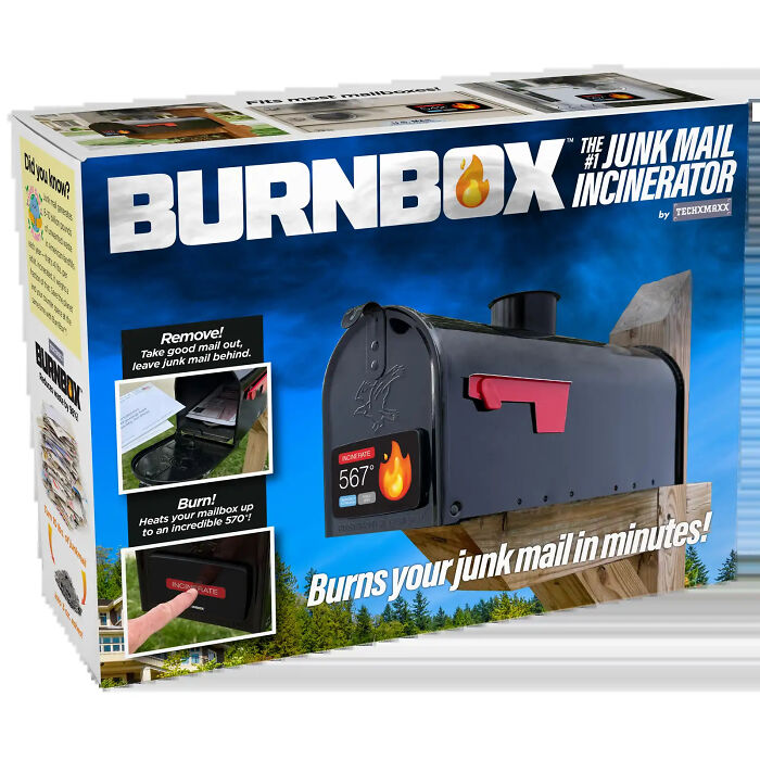 BurnBox junk mail incinerator prank gift box for fake products BurnBox junk mail incinerator prank gift box for fake products