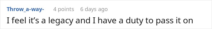 Commenter mentioning legacy duty in a discussion about a woman receiving a life changing inheritance. Commenter mentioning legacy duty in a discussion about a woman receiving a life changing inheritance.