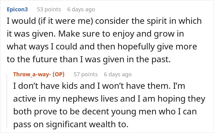 Online discussion about passing down a life-changing inheritance to future generations. Online discussion about passing down a life-changing inheritance to future generations.
