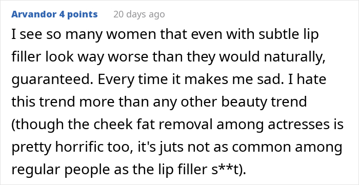 A online comment expressing opinions on lip filler results and beauty trends A online comment expressing opinions on lip filler results and beauty trends