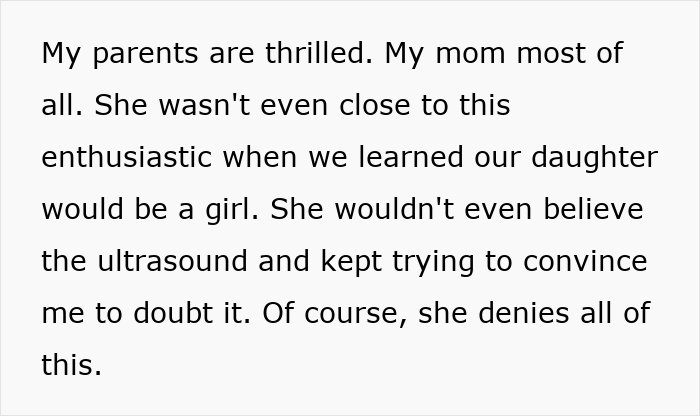 Screenshot of text detailing a mother reaction to learning her daughter would be giving birth. Screenshot of text detailing a mother reaction to learning her daughter would be giving birth.