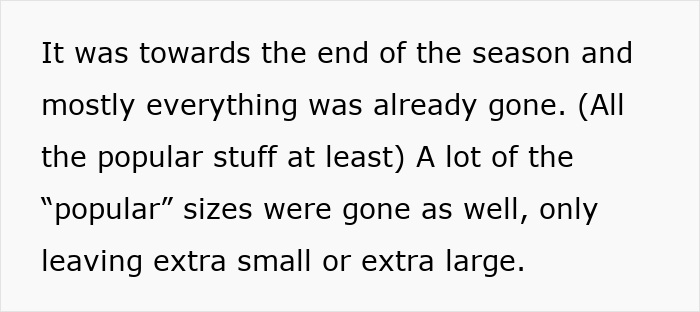 Text post explaining how popular costume items and sizes sell out near the end of the season Text post explaining how popular costume items and sizes sell out near the end of the season