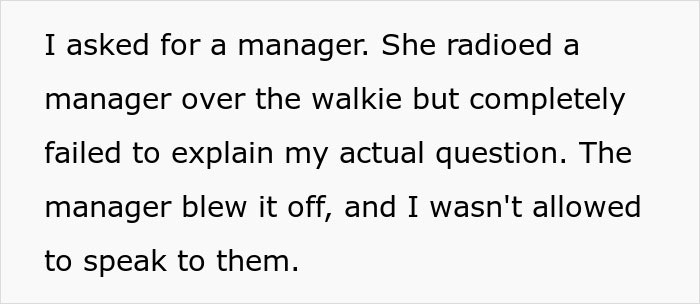 Text about asking for a manager over the walkie talkie at Walmart checkout. Text about asking for a manager over the walkie talkie at Walmart checkout.