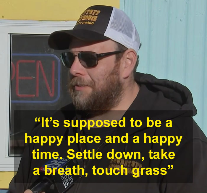 Ice cream shop owner speaking in a news interview with a quote about defending employees. Ice cream shop owner speaking in a news interview with a quote about defending employees.