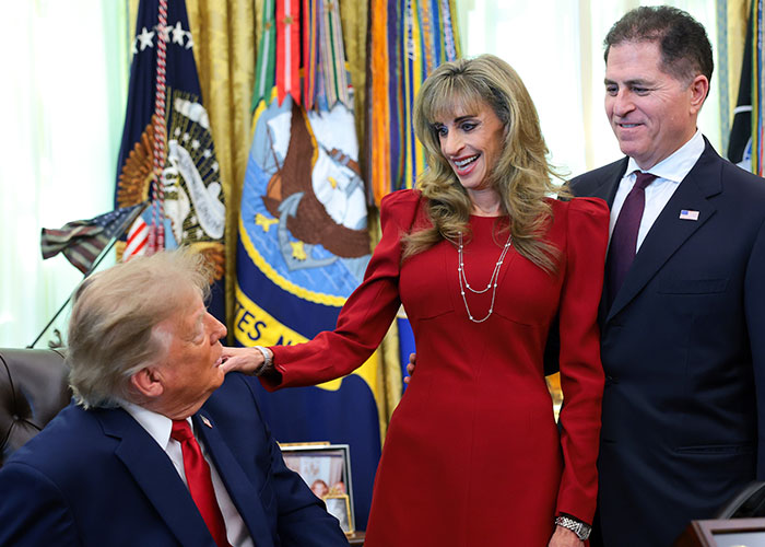Dell CEO Michael Dell and his wife Susan Dell meeting with Donald Trump in the Oval Office.
