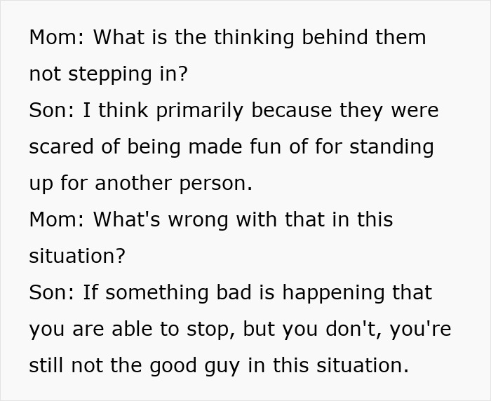 Text snippet showing a discussion on moral responsibility and standing up for others regarding the Cornell Case.