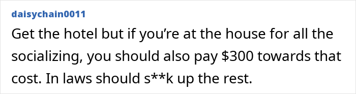 A comment offering financial advice on hotel costs and family expenses for a child-free couple on vacation. A comment offering financial advice on hotel costs and family expenses for a child-free couple on vacation.