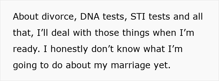 Text snippet discussing divorce, DNA tests, and marriage following a girls trip.