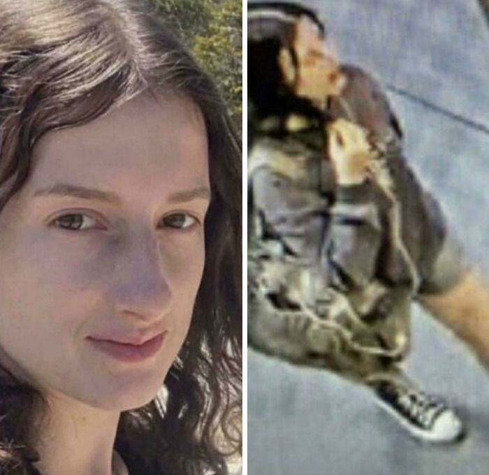 Split photo of woman and blurry security footage, illustrating creepy mysteries from around the web