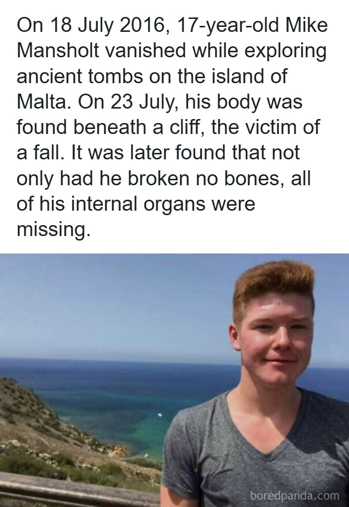 Portrait of 17-year-old Mike Mansholt, whose mysterious disappearance in Malta is among creepy facts and news stories