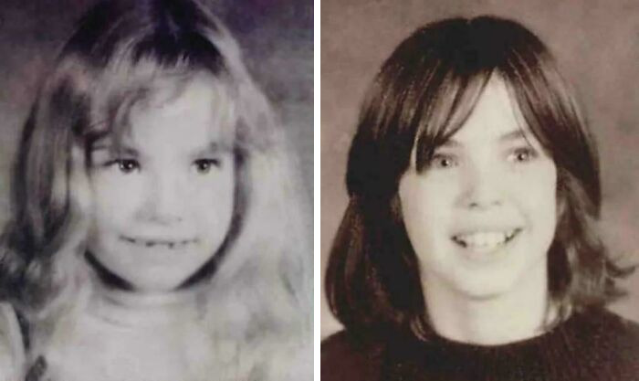 Side-by-side childhood portraits of young girls, featured in creepy mysteries online.