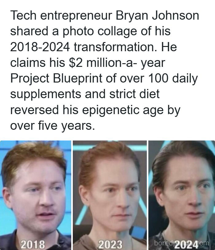 Bryan Johnson's age reversal transformation, a highlight among creepy facts and news stories