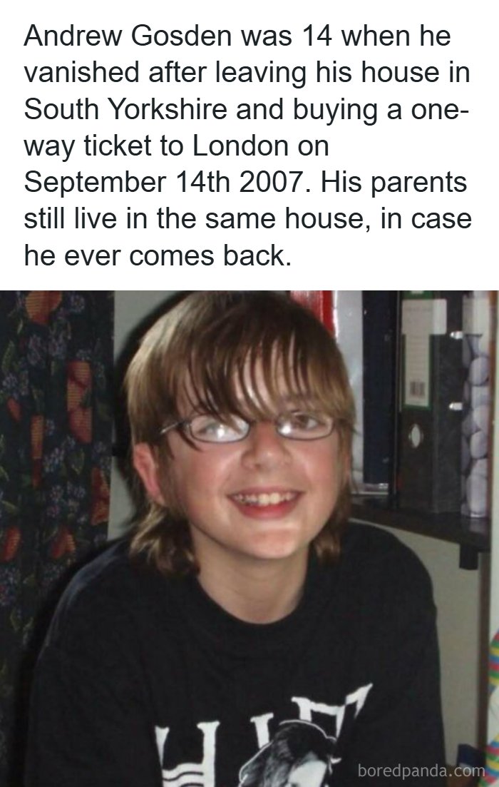 Andrew Gosden, who went missing in 2007, featured in creepy facts and news stories