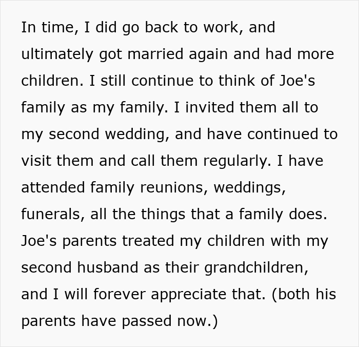 A social media text post detailing life updates, remarrying, and staying connected with a former SIL and family. A social media text post detailing life updates, remarrying, and staying connected with a former SIL and family.