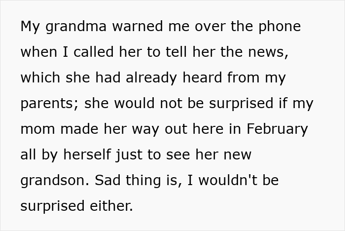 Text detailing a grandmother warning a woman about her parents before she is giving birth. Text detailing a grandmother warning a woman about her parents before she is giving birth.