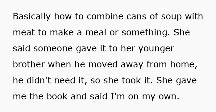 Wife gives man a basic cookbook after he expresses dislike for her cultural cuisine Wife gives man a basic cookbook after he expresses dislike for her cultural cuisine