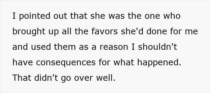 Screenshot about family dispute where an aunt leaves niece alone and demands payment for past favors. Screenshot about family dispute where an aunt leaves niece alone and demands payment for past favors.