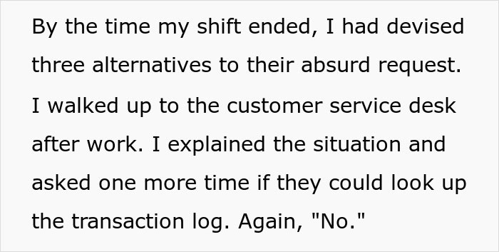 Text post describing alternatives presented to customer service to resolve the checkout transaction issue. Text post describing alternatives presented to customer service to resolve the checkout transaction issue.