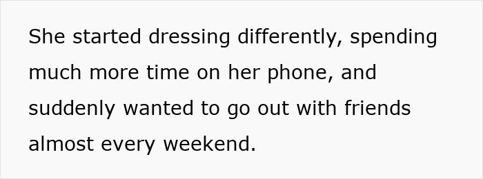 Text describing changes in behavior after a girls' trip where the husband senses something is off with his wife