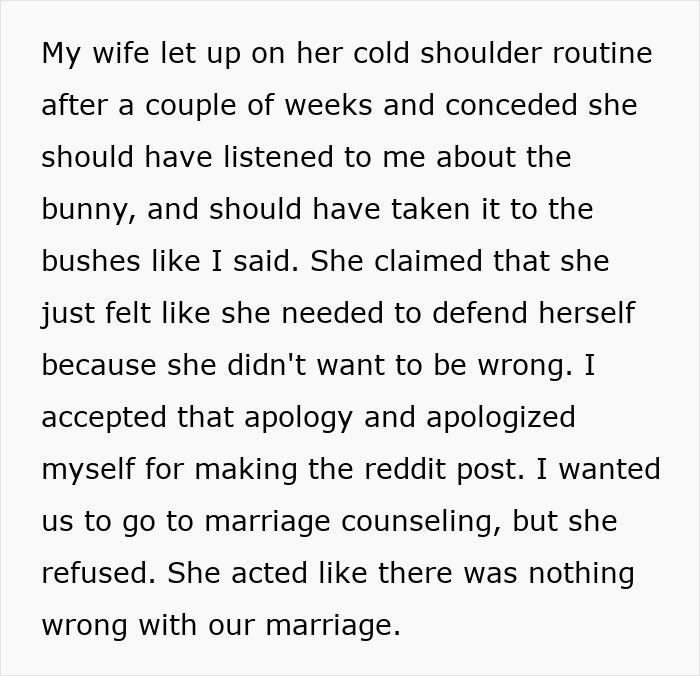 Text post about a wife who refuses marriage counseling after tension in the relationship Text post about a wife who refuses marriage counseling after tension in the relationship