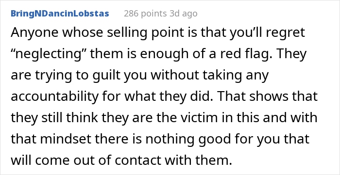 A online comment warning about red flags when parents want a relationship without accountability A online comment warning about red flags when parents want a relationship without accountability