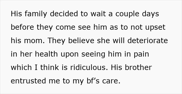 Screenshot of online text describing a family waiting to visit after boyfriend gets heart surgery.