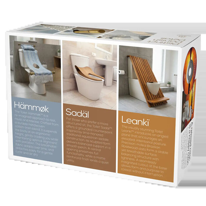Back panel details of a hilarious gift box showcasing Scandinavian toilet accessories. Back panel details of a hilarious gift box showcasing Scandinavian toilet accessories.