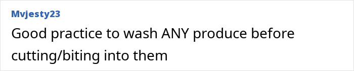 A comment about washing produce, referencing food hygiene after a baby develops a life-threatening illness
