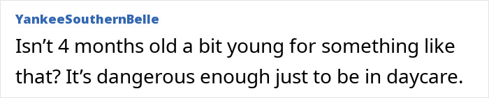 A user comment questioning a 4-month-old participating in activities linked to a life-threatening illness