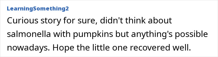 A social media comment about a baby contracting salmonella during a Halloween activity.