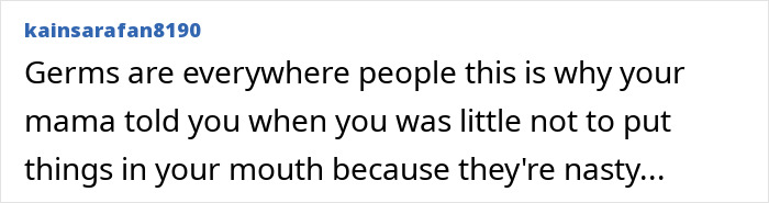 A social media comment about germs being everywhere, explaining a baby's illness after a Halloween activity.