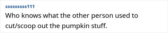 Online comment questioning hygiene and tool safety during a pumpkin-related Halloween activity.