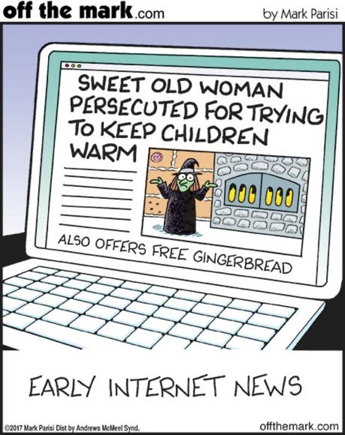 Early internet news about witch offering gingerbread in Halloween comic
