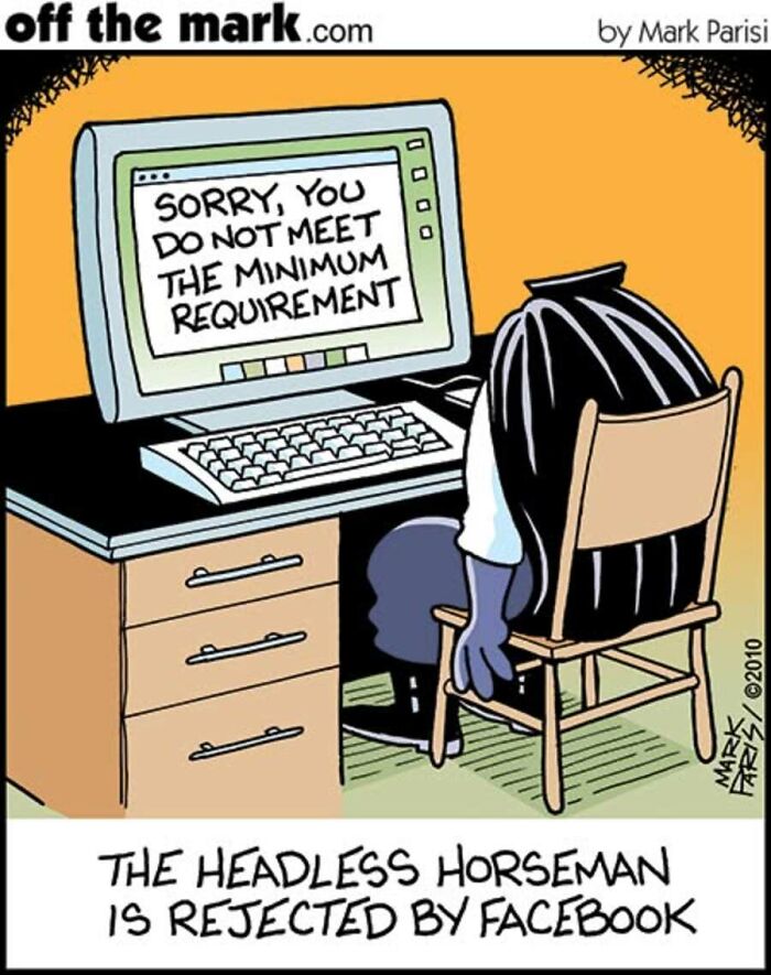 Cartoon of the Headless Horseman rejected by Facebook for not meeting minimum requirement