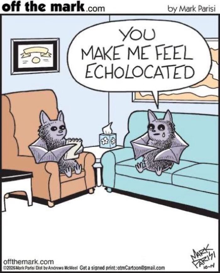 Halloween bat cartoon about feeling echolocated by Mark Parisi