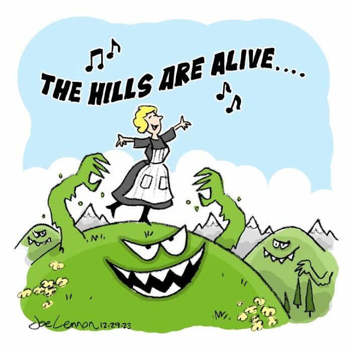 Halloween comic with green monsters singing the hills are alive