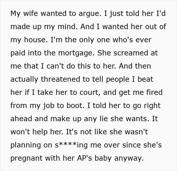 Text detailing a confrontation over a wife's pregnancy by another man during a secret affair. Text detailing a confrontation over a wife's pregnancy by another man during a secret affair.