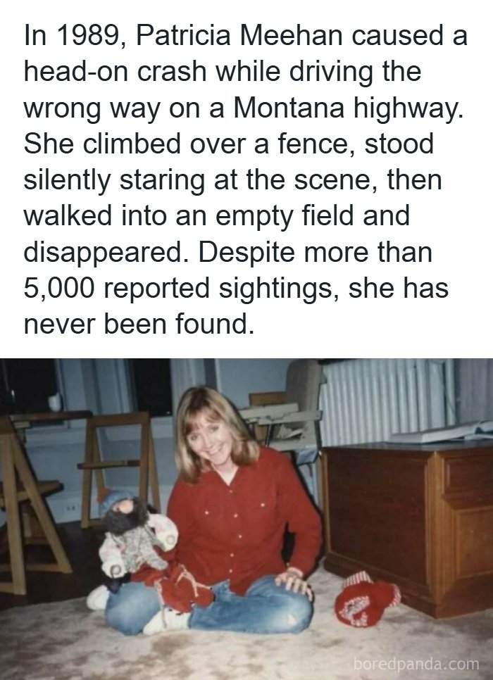 A woman smiling with a doll, representing creepy facts about unsolved disappearances.