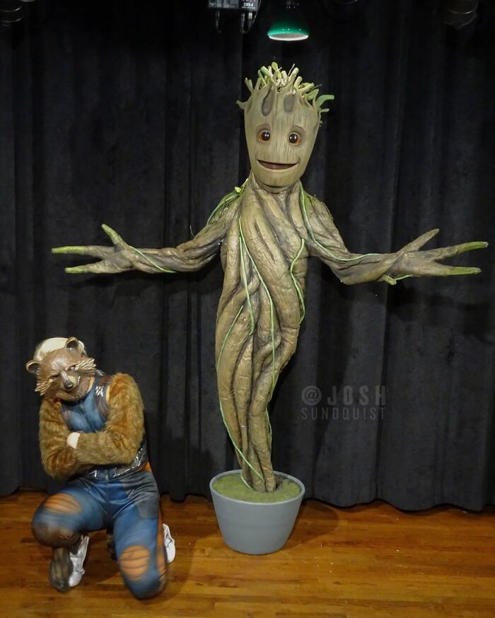 Creative Groot and Rocket costume design made for Halloween by people with disabilities.