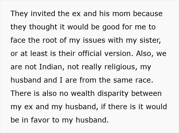 Text snippet detailing post-breakup family conflict as guy keeps pursuing ex with sister help.