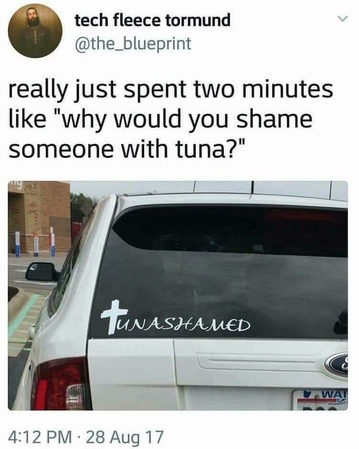 Car decal that misreads as tuna as one of the funny advertising fails