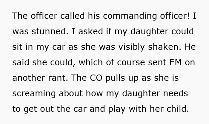 An unhinged mom demands a commanding officer because a child is sitting in a car. An unhinged mom demands a commanding officer because a child is sitting in a car.