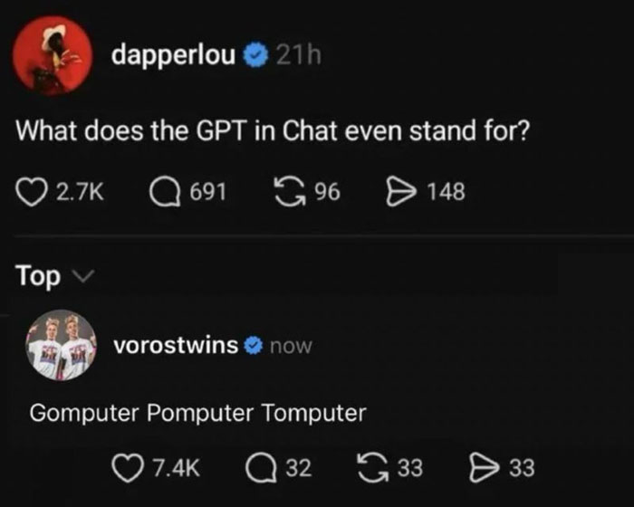 Hilarious memes of a social media post asking about ChatGPT name meaning
